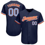 Custom Name and Number Personalized Authentic Baseball Jersey in Navy Powder Blue and Orange Personalized Navy Powder Blue-Orange