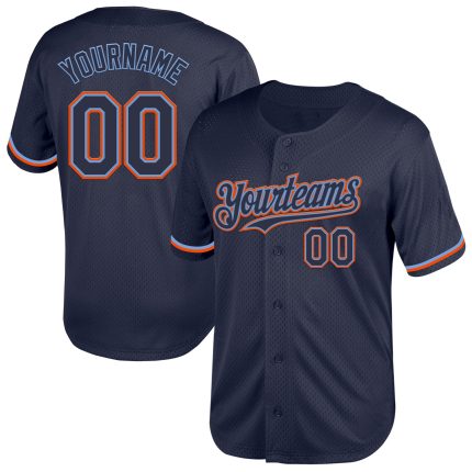 Personalized Custom Name and Number Throwback Baseball Jersey - Navy Powder Blue-Orange Mesh Team Style Personalized Navy