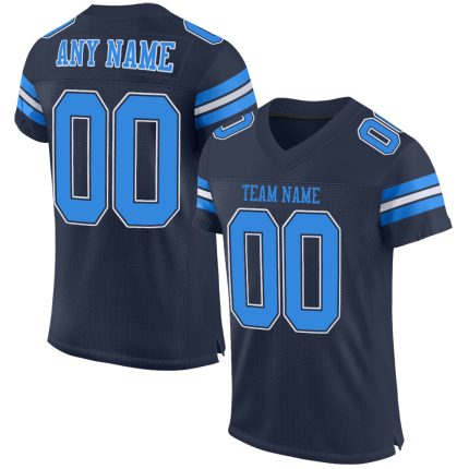 Custom Name and Number Navy Powder Blue-White Mesh Football Jersey - Personalized Authentic Team Jersey Personalized Navy