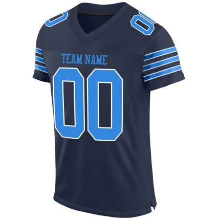 Personalized Navy Powder Blue White Football Jersey - Authentic Mesh Design Personalized Navy Powder Blue-White Mesh Authentic