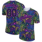 Custom Name and Number Hawaii Summer T-Shirt with 3D Navy Purple Pattern for Holiday Party Performance Personalized Navy