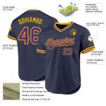 Personalized Custom Name & Number Baseball Jersey - Navy Purple-Gold Authentic Throwback Design Personalized Navy Purple-Gold