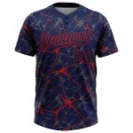 Personalized Custom Name and Number Unisex Softball Jersey, 3D Navy Red Abstract Pattern, Two-Button Design Personalized