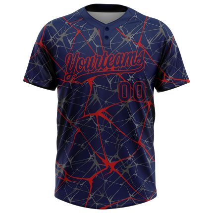 Personalized Custom Name and Number Unisex Softball Jersey, 3D Navy Red Abstract Pattern, Two-Button Design Personalized