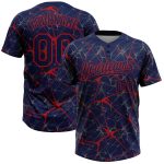 Personalized Custom Name and Number Unisex Softball Jersey, 3D Navy Red Abstract Pattern, Two-Button Design Personalized