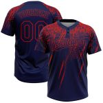 Custom Name and Number Unisex Softball Jersey - Personalized Navy Red 3D Abstract Sharp Design, Two-Button Style Personalized