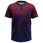 Custom Name and Number Unisex Softball Jersey - Personalized Navy Red 3D Abstract Sharp Design, Two-Button Style Personalized