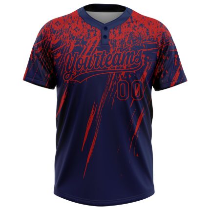 Custom Name and Number Unisex Softball Jersey - Personalized Navy Red 3D Abstract Sharp Design, Two-Button Style Personalized