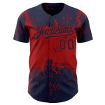 Custom Name and Number Baseball Jersey - Personalized Navy Red 3D Abstract Splatter Design Grunge Art Personalized Navy Red