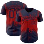 Custom Name and Number Baseball Jersey - Personalized Navy Red 3D Abstract Splatter Design Grunge Art Personalized Navy Red