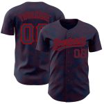 Custom Name and Number Authentic Baseball Jersey - Personalized Navy Red 3D Curve Lines Design Personalized Navy Red 3D Pattern