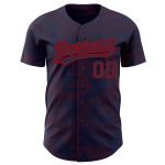 Custom Name and Number Authentic Baseball Jersey - Personalized Navy Red 3D Curve Lines Design Personalized Navy Red 3D Pattern