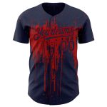 Custom Name Number Baseball Jersey 3D Dripping Splatter Art Navy Red Design - Personalized Team Apparel Personalized Navy
