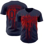 Custom Name Number Baseball Jersey 3D Dripping Splatter Art Navy Red Design - Personalized Team Apparel Personalized Navy
