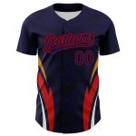 Custom Name and Number Baseball Jersey with 3D Pattern Side Stripes - Personalized Navy Red Team Apparel Personalized Navy