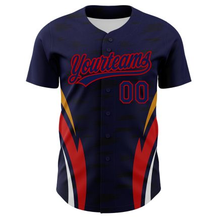 Custom Name and Number Baseball Jersey with 3D Pattern Side Stripes - Personalized Navy Red Team Apparel Personalized Navy