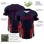 Custom Name and Number Baseball Jersey with 3D Pattern Side Stripes - Personalized Navy Red Team Apparel Personalized Navy