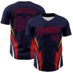 Custom Name and Number Baseball Jersey with 3D Pattern Side Stripes - Personalized Navy Red Team Apparel Personalized Navy