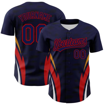 Custom Name and Number Baseball Jersey with 3D Pattern Side Stripes - Personalized Navy Red Team Apparel Personalized Navy