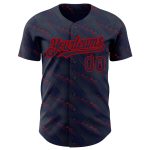 Custom Name and Number Authentic Baseball Jersey with 3D Navy Red Slant Lines Design Personalized Navy Red 3D Pattern Design