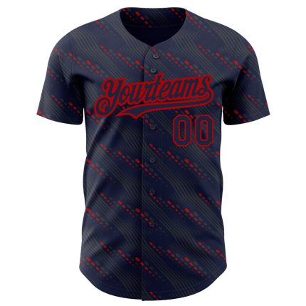 Custom Name and Number Authentic Baseball Jersey with 3D Navy Red Slant Lines Design Personalized Navy Red 3D Pattern Design