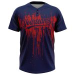 Custom Name and Number Unisex Softball Jersey Personalized Navy Red 3D Dripping Splatter Art Two-Button Design Personalized