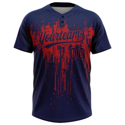 Custom Name and Number Unisex Softball Jersey Personalized Navy Red 3D Dripping Splatter Art Two-Button Design Personalized