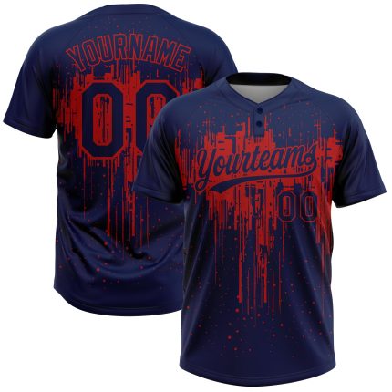 Custom Name and Number Unisex Softball Jersey Personalized Navy Red 3D Dripping Splatter Art Two-Button Design Personalized