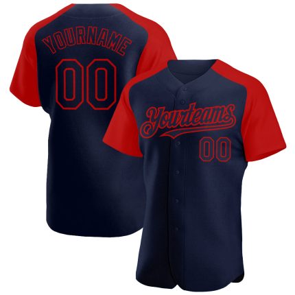 Custom Name and Number Navy Red Baseball Jersey - Personalized Authentic Raglan Sleeves Team Apparel Personalized Navy Red