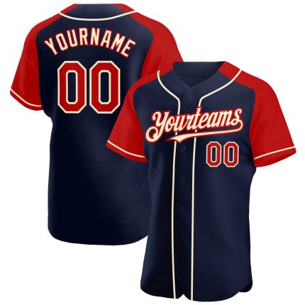 Custom Team Baseball Jersey with Personalized Name and Number - Navy Red-Cream Authentic Raglan Sleeves Personalized Navy