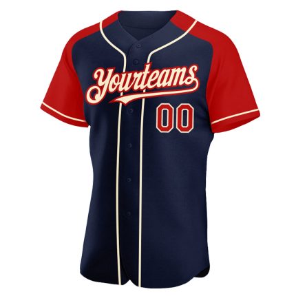 Custom Team Baseball Jersey with Personalized Name and Number - Navy Red-Cream Authentic Raglan Sleeves Personalized Navy