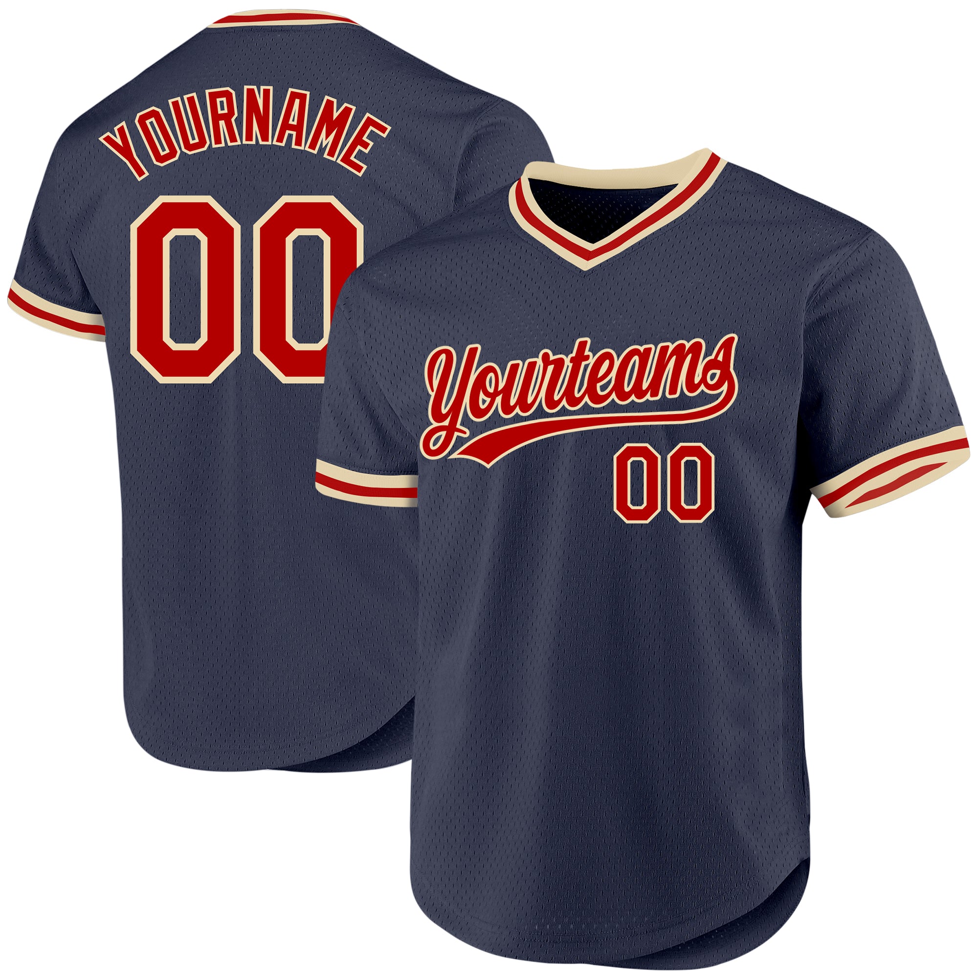 Custom Name Number Authentic Baseball Jersey - Personalized Navy Red-Cream Throwback Team Jersey Personalized Navy Red-Cream
