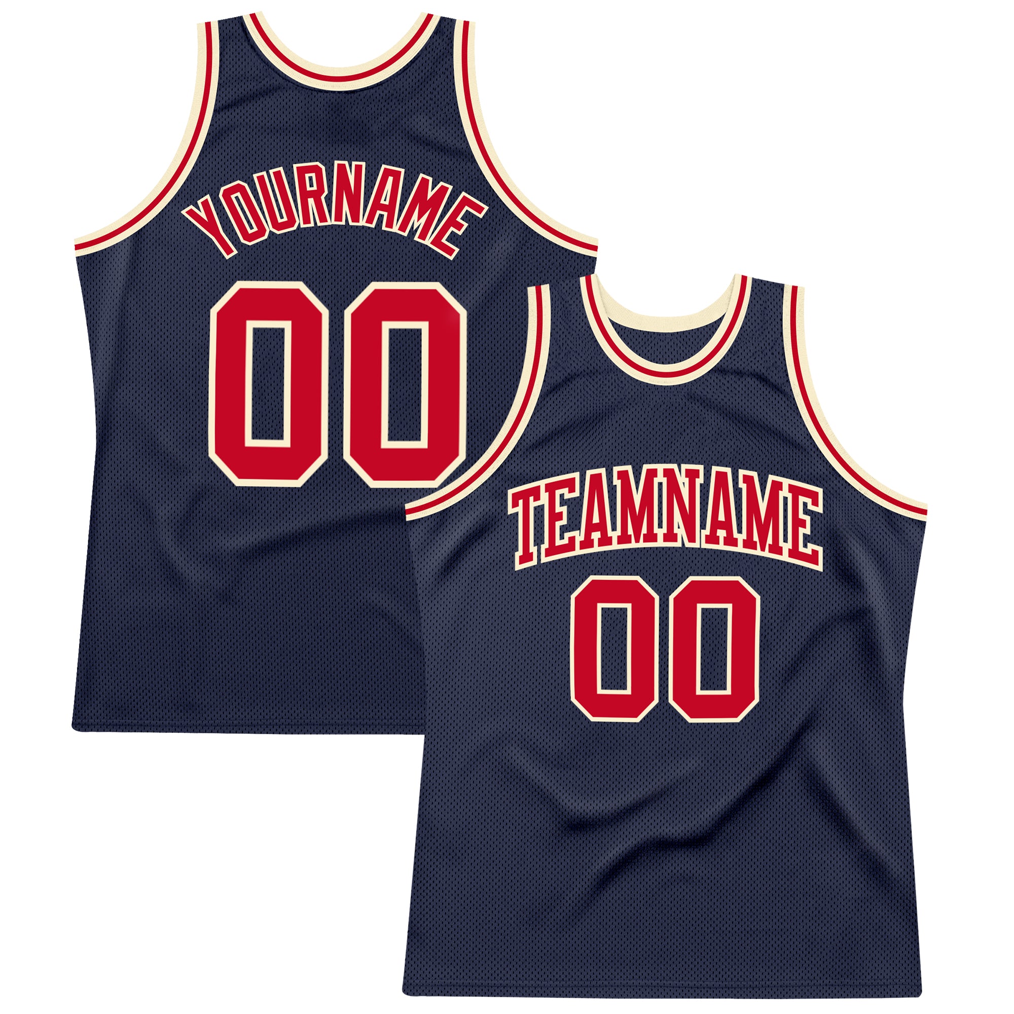 Custom Name and Number Personalized Basketball Jersey - Navy Red-Cream Authentic Throwback Style Personalized Navy Red-Cream