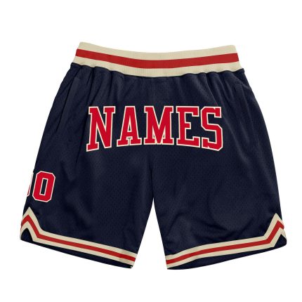 Custom Name Number Basketball Shorts for Men - Personalized Navy Red-Cream Authentic Throwback Design Personalized Navy Red-Cream