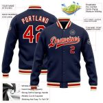 Custom Name Number Varsity Letterman Jacket Personalized Navy Red-Cream Bomber Personalized Navy Red-Cream Bomber Full-Snap