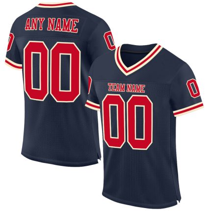 Custom Team Football Jersey - Personalized Authentic Throwback Mesh in Navy Red-Cream with Name and Number Personalized Navy