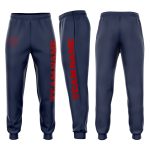 Custom Team Name Number Navy Red Fleece Jogger Sweatpants - Personalized Athletic Apparel Personalized Navy Red Fleece Jogger