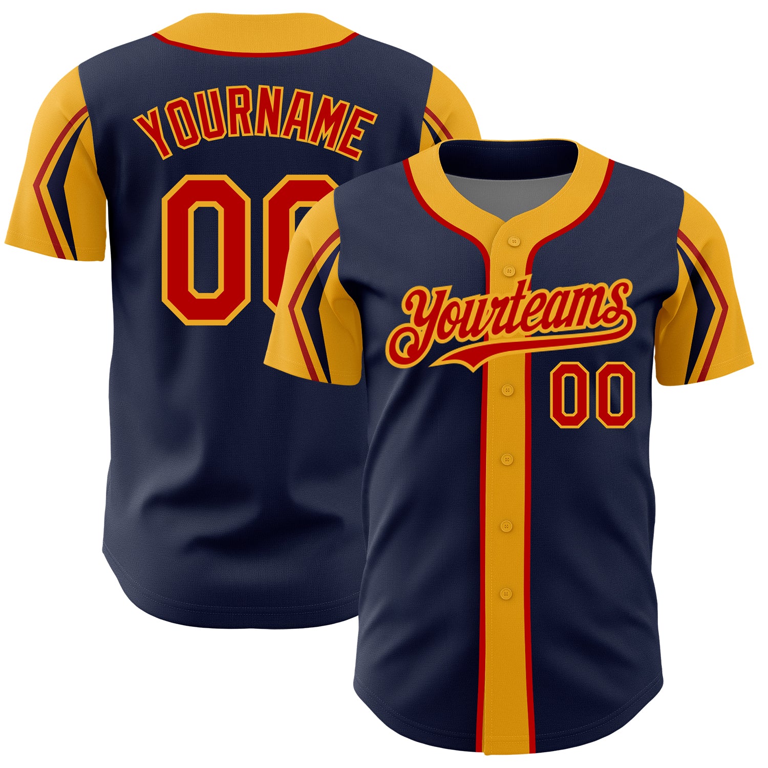 Personalized Navy Red Gold Baseball Jersey with Custom Name and Number - Authentic Team Apparel Personalized Navy Red-Gold