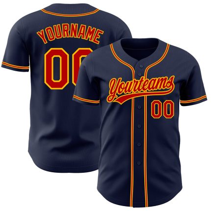 Personalized Authentic Baseball Jersey in Navy Red and Gold Colors Personalized Navy Red-Gold Authentic Baseball Jersey