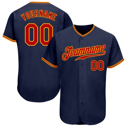 Custom Name and Number Authentic Baseball Jersey in Navy Red-Gold - Personalized Team Apparel Personalized Navy Red-Gold