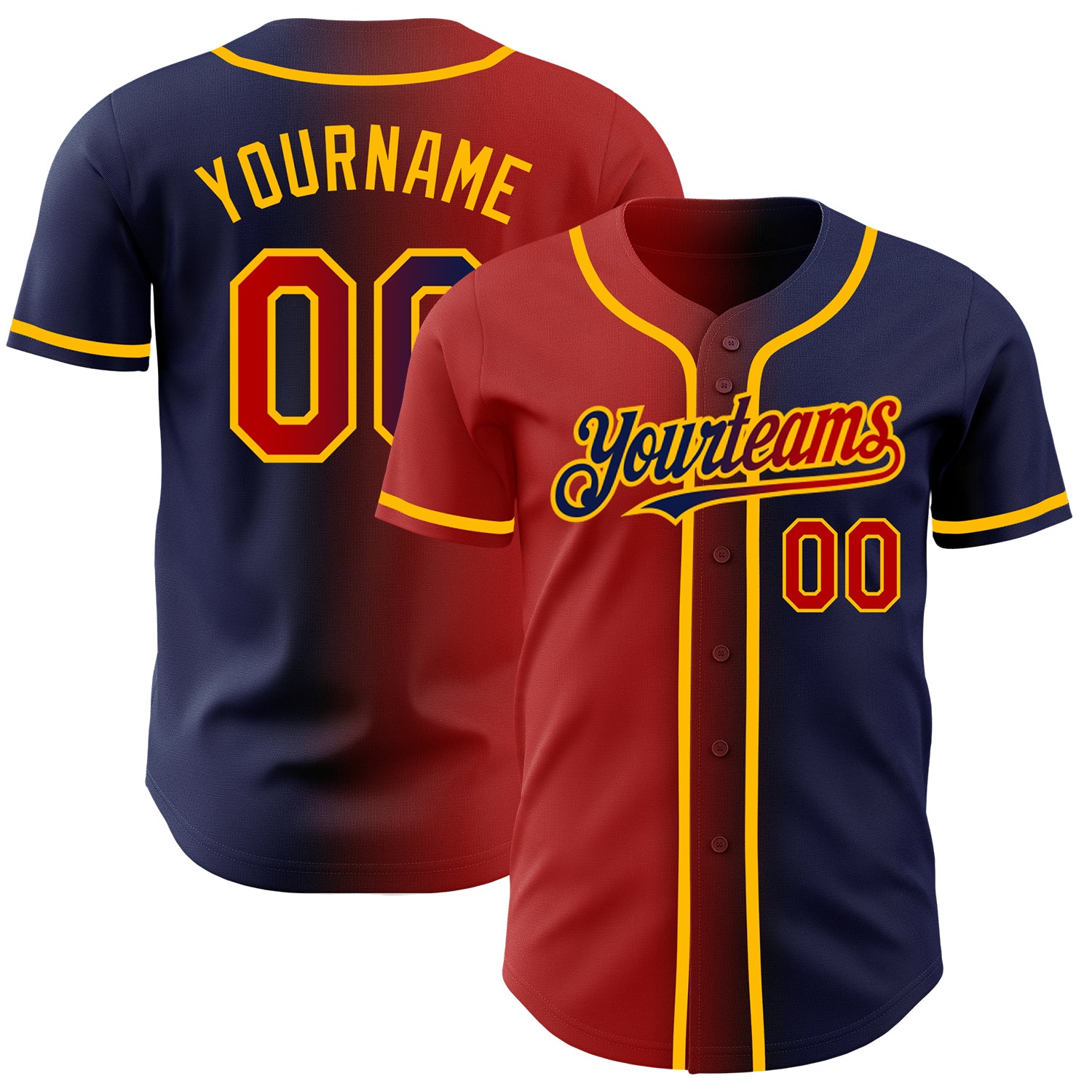Custom Name and Number Personalized Navy Red-Gold Gradient Baseball Jersey - Authentic Team Gear Personalized Navy Red-Gold