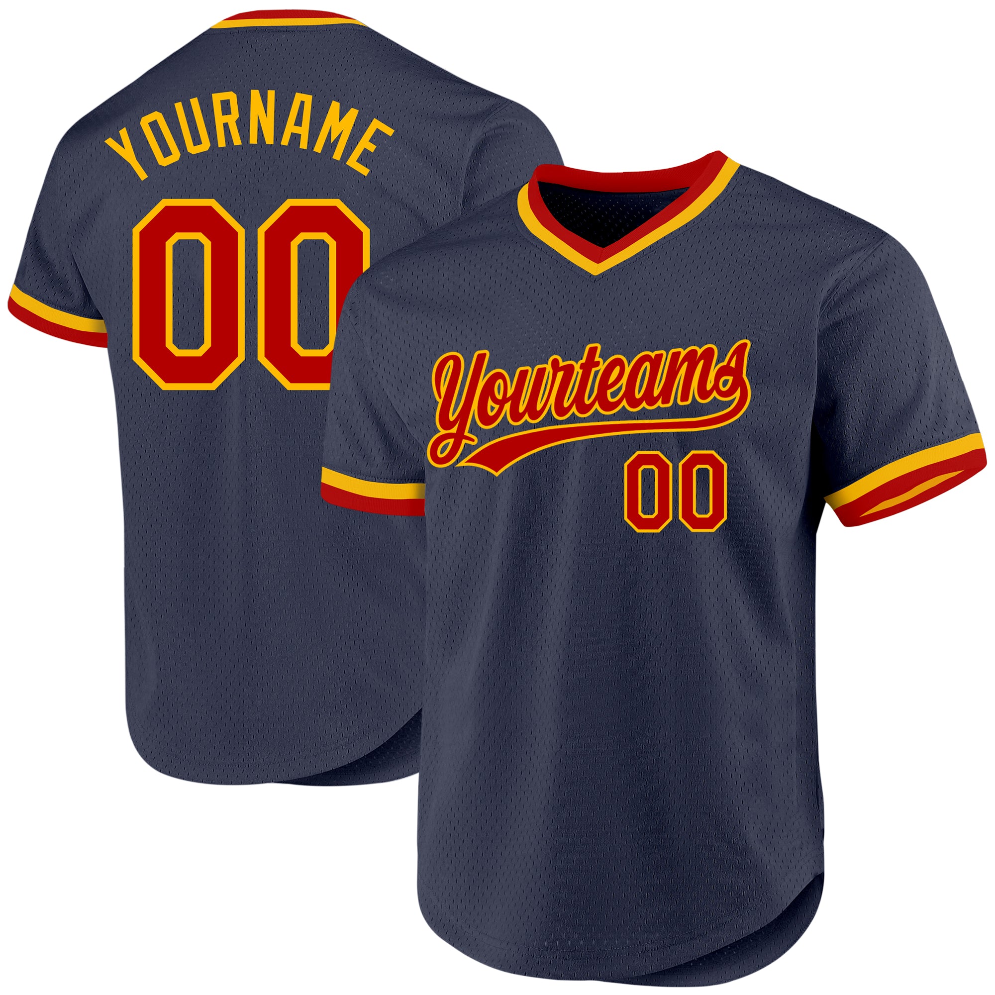 Custom Name Number Baseball Jersey - Personalized Navy Red Gold Authentic Throwback Personalized Navy Red-Gold Authentic