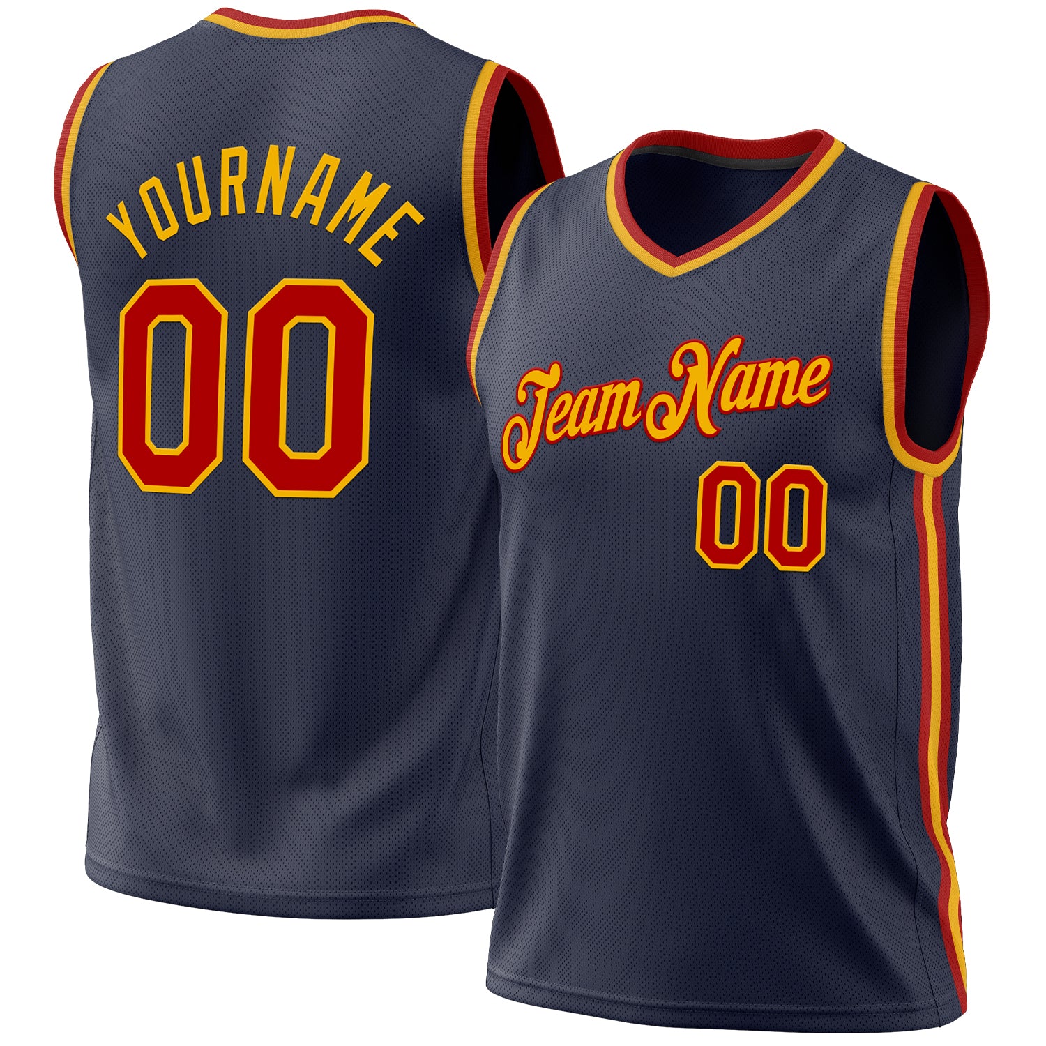 Personalized Authentic Throwback Basketball Jersey - Navy Red Gold Design Personalized Navy Red-Gold Authentic Throwback