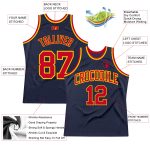 Custom Name and Number Personalized Authentic Throwback Basketball Jersey - Navy Red-Gold Team Jersey Personalized Navy Red-Gold