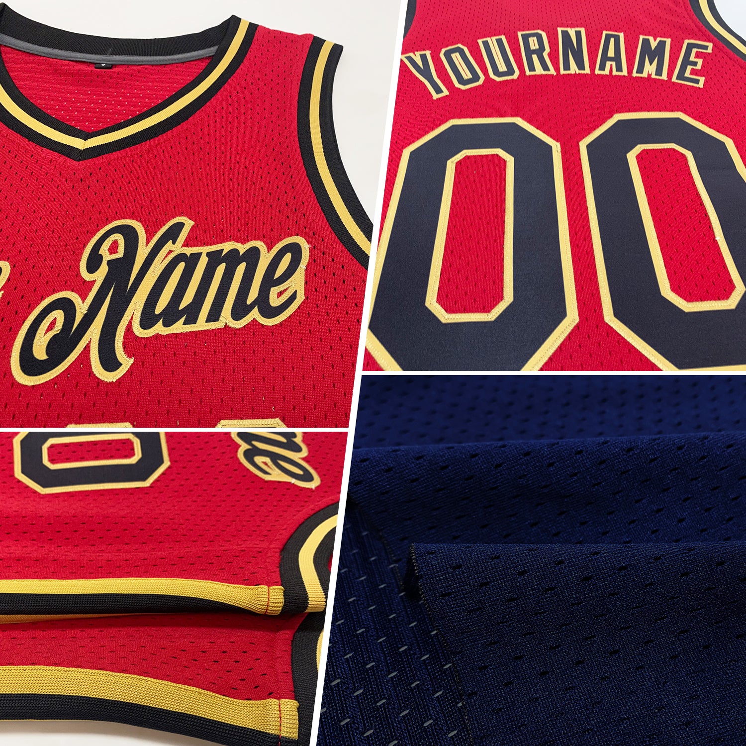Personalized Navy Red-Gold Authentic Throwback Basketball Jersey Personalized Authentic Throwback Basketball Jersey - Navy Red Gold Design Personalized Navy Red-Gold Authentic Throwback - Image 2