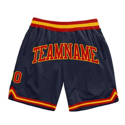 Custom Name Number Basketball Shorts - Personalized Red-Gold Navy Authentic Throwback Team Apparel Personalized Navy Red-Gold