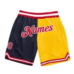 Custom Name & Number Personalized Basketball Shorts - Navy & Red-Gold Authentic Throwback Split Fashion Personalized Navy