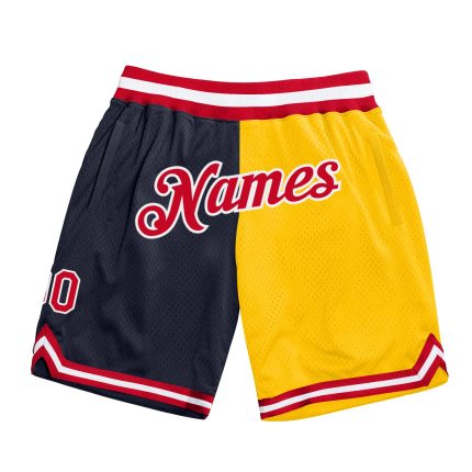 Custom Name & Number Personalized Basketball Shorts - Navy & Red-Gold Authentic Throwback Split Fashion Personalized Navy