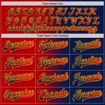 Custom Name and Number Personalized Navy Red Gold Bomber Jacket Gradient Full-Snap Varsity Letterman Fashion Jacket Personalized