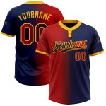 Custom Name Number Two-Button Unisex Softball Jersey in Navy Red-Gold Gradient - Personalized Team Apparel Personalized Navy